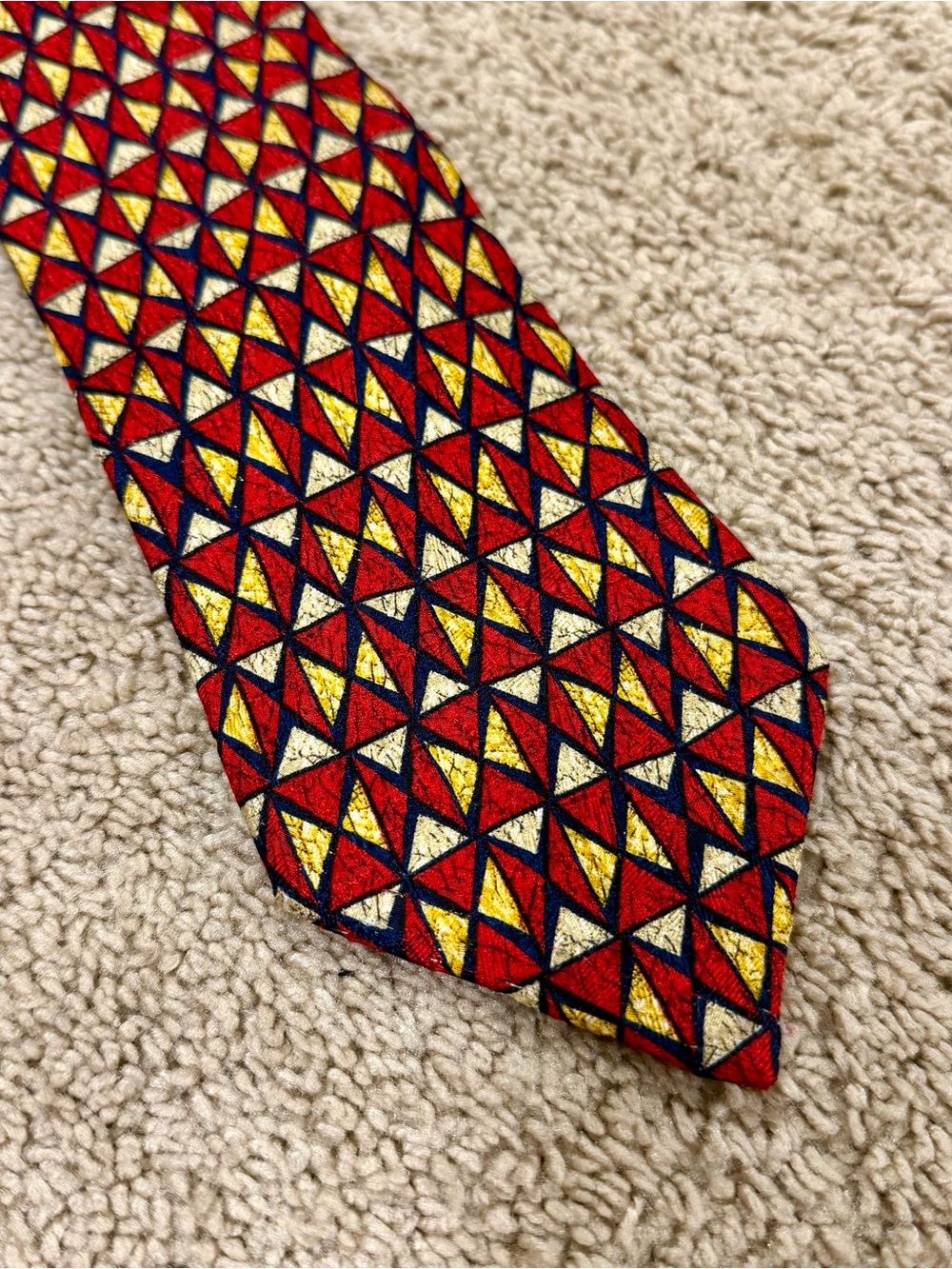 Ermenegildo Zegna Disegno Exclusivo Geometric Gold/Red/Blue  100% Silk Neck Tie